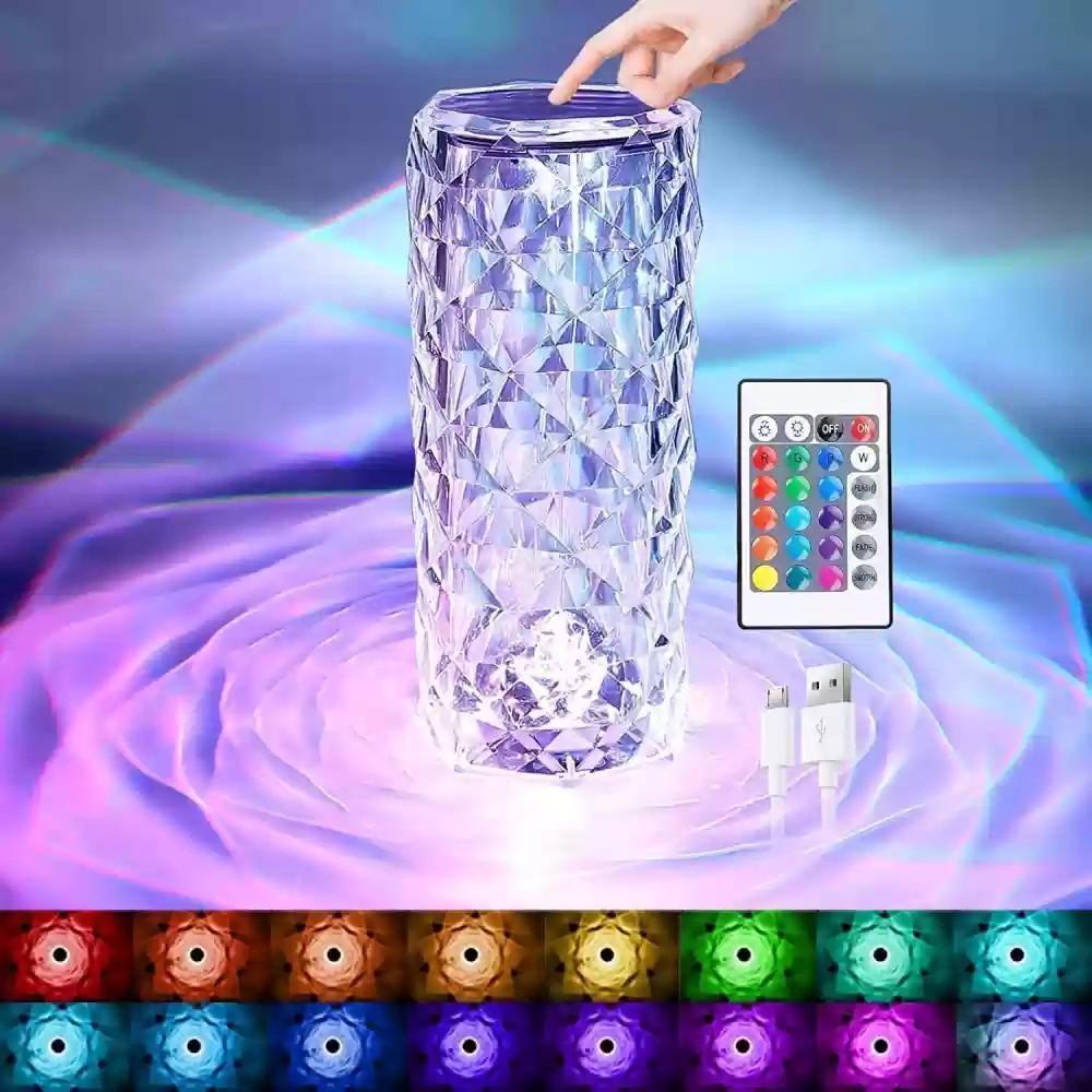 Crystal Diamond Table Lamp – 16 Color RGB with Remote & Touch Control