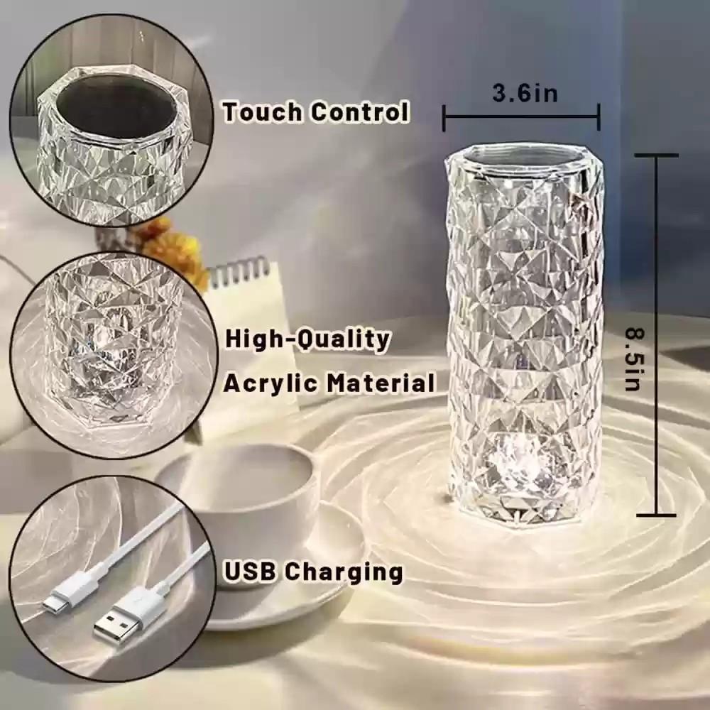 Crystal Diamond Table Lamp – 16 Color RGB with Remote & Touch Control