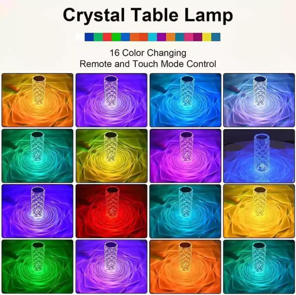 Crystal Diamond Table Lamp – 16 Color RGB with Remote & Touch Control