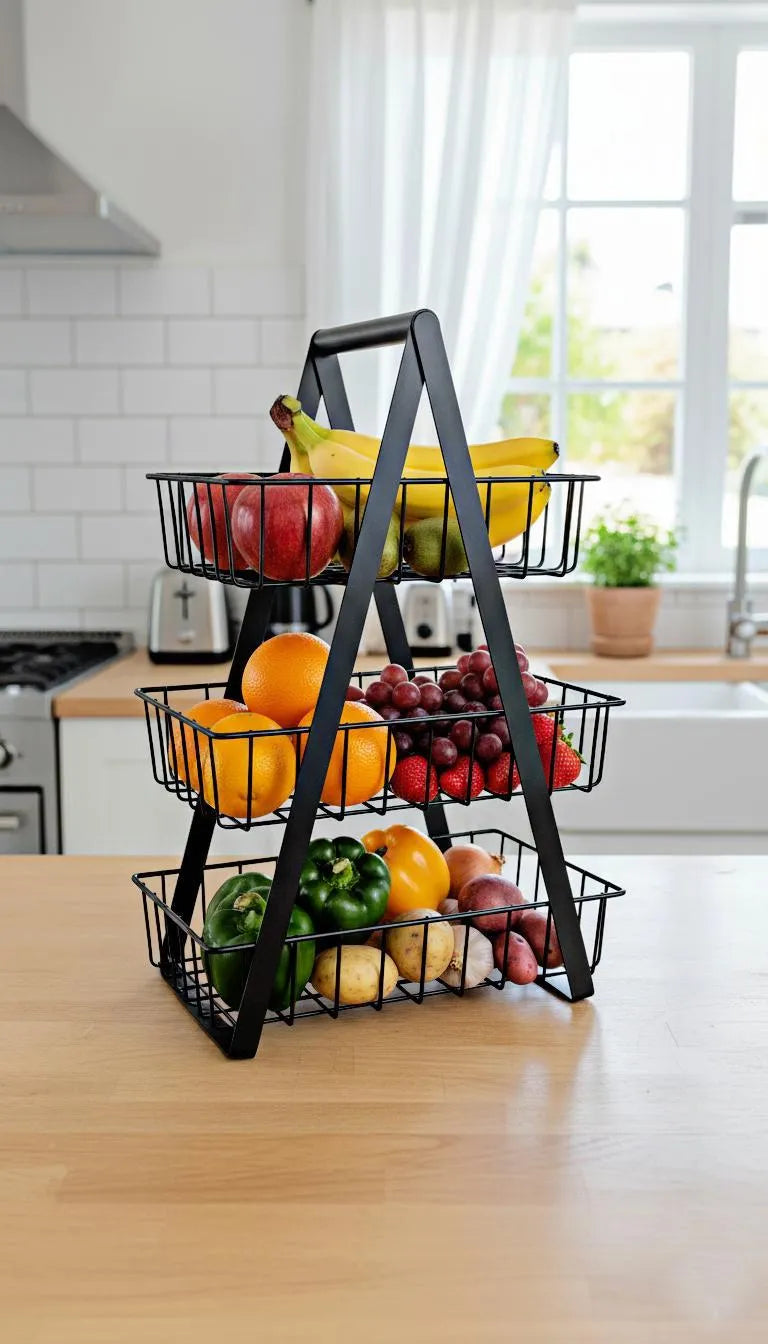 3-Tier Wire Basket Stand – A-Frame Kitchen Organizer