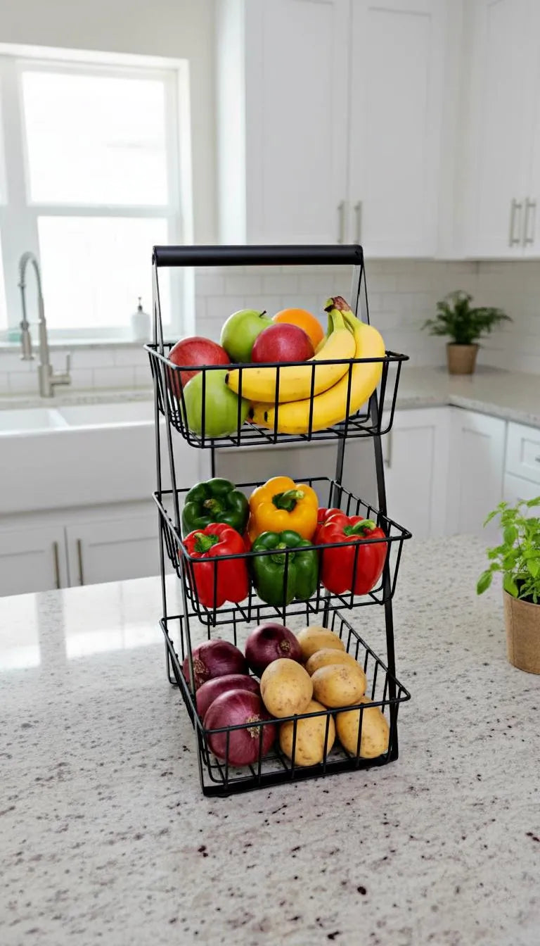 3-Tier Wire Basket Stand – A-Frame Kitchen Organizer