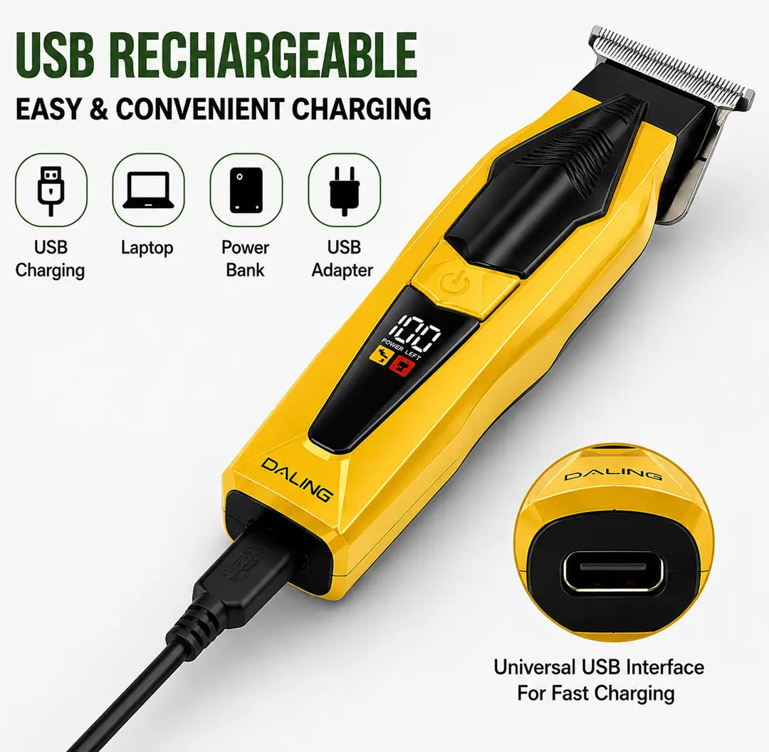 Daling DL-1959 Professional Hair Trimmer – 7000 RPM USB Rechargeable