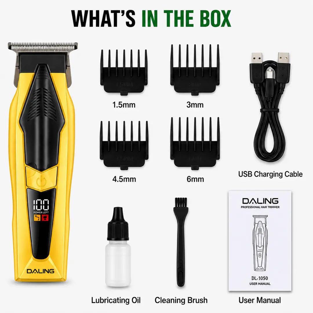 Daling DL-1959 Professional Hair Trimmer – 7000 RPM USB Rechargeable