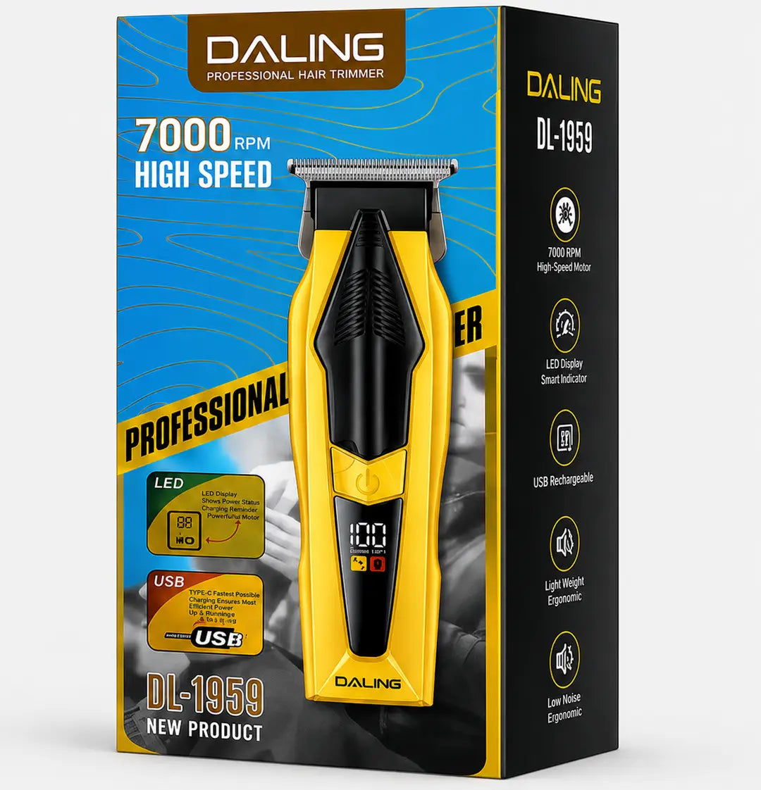Daling DL-1959 Professional Hair Trimmer – 7000 RPM USB Rechargeable