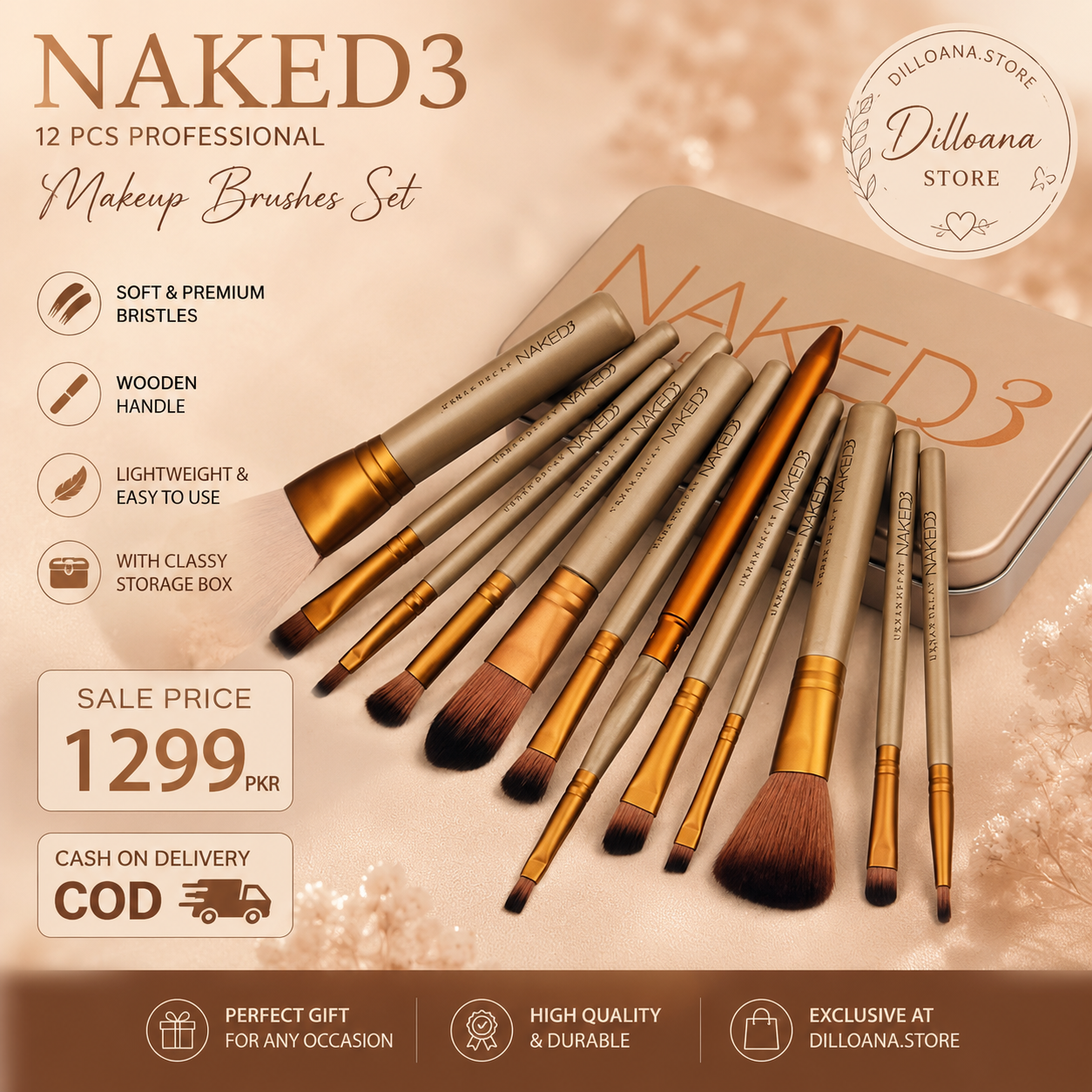12 PCS Professional Makeup Brush Set with Storage Box | Soft Premium Bristles | Rs. 1299 | COD Available | Dilloana.Store